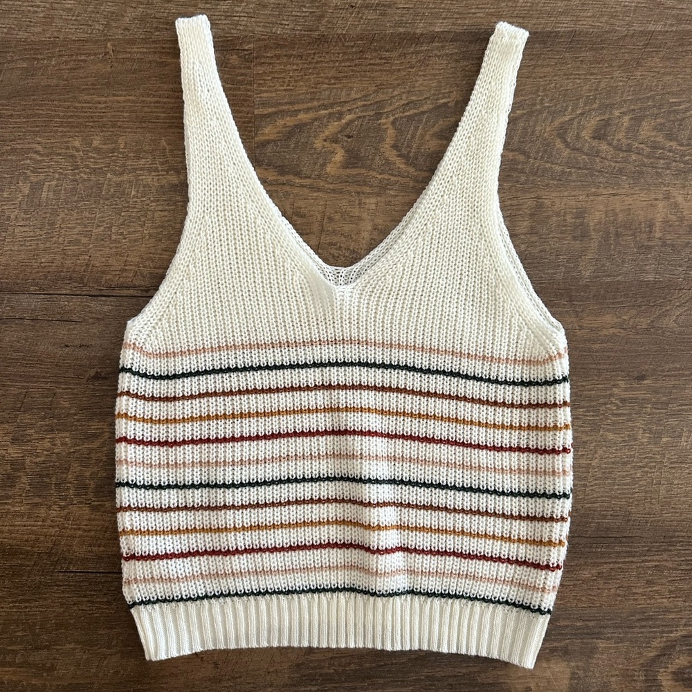 SHEIN Cream and Brown Striped Knit Crop Top